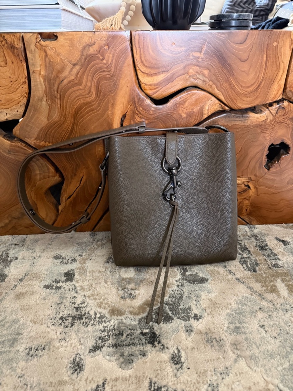 Rebecca Minkoff Classic Pebbled Leather Shoulder Bag in Olive - Picture 2 of 7